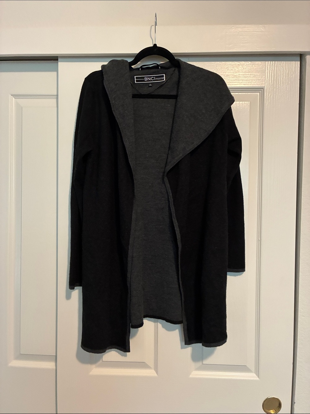 blanc noir Two-Tone Hooded Open Cardigan - Black & Gray